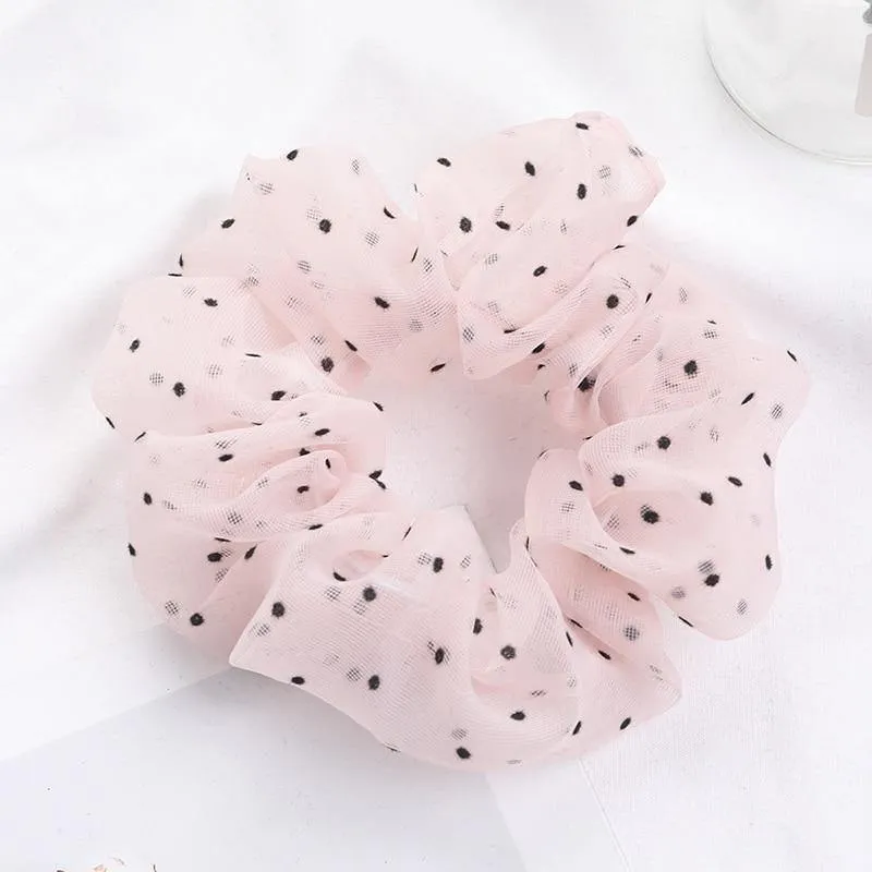 Organza Small Dot Haarring Scrunchie Süße elastische Gummiband Haargummiband für Frauen Mädchen Haarschmuck Mode Kopfbedeckung