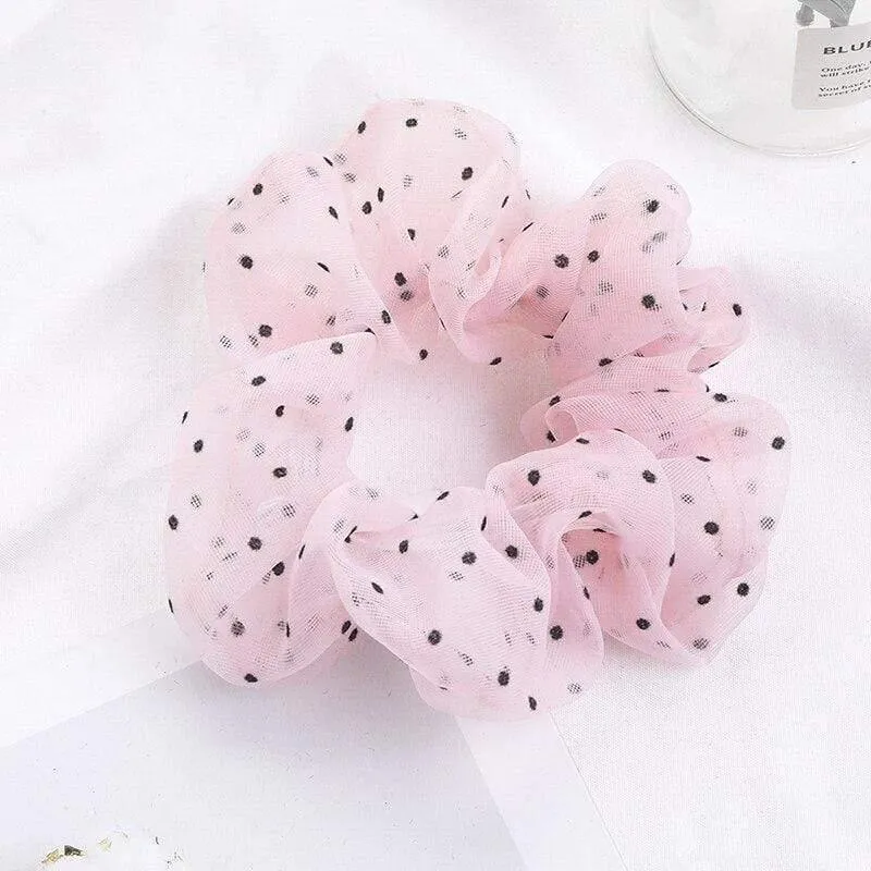 Organza Small Dot Haarring Scrunchie Süße elastische Gummiband Haargummiband für Frauen Mädchen Haarschmuck Mode Kopfbedeckung