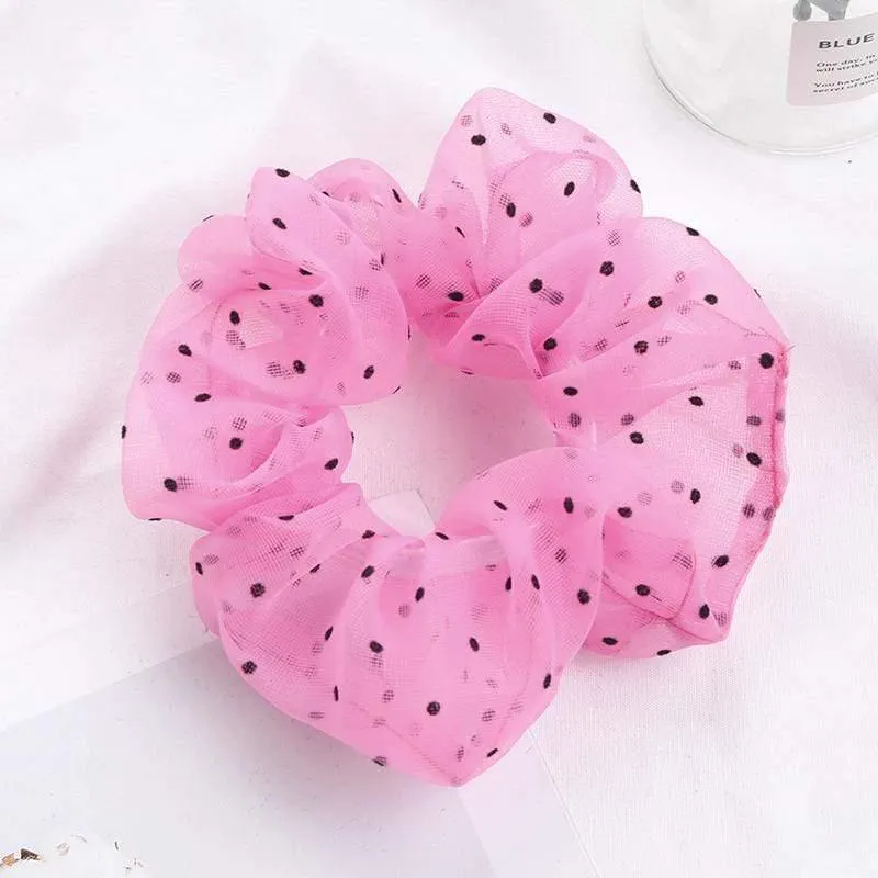 Organza Small Dot Haarring Scrunchie Süße elastische Gummiband Haargummiband für Frauen Mädchen Haarschmuck Mode Kopfbedeckung
