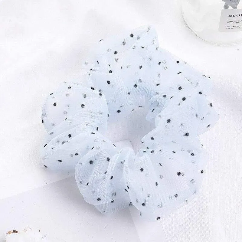 Organza Small Dot Haarring Scrunchie Süße elastische Gummiband Haargummiband für Frauen Mädchen Haarschmuck Mode Kopfbedeckung