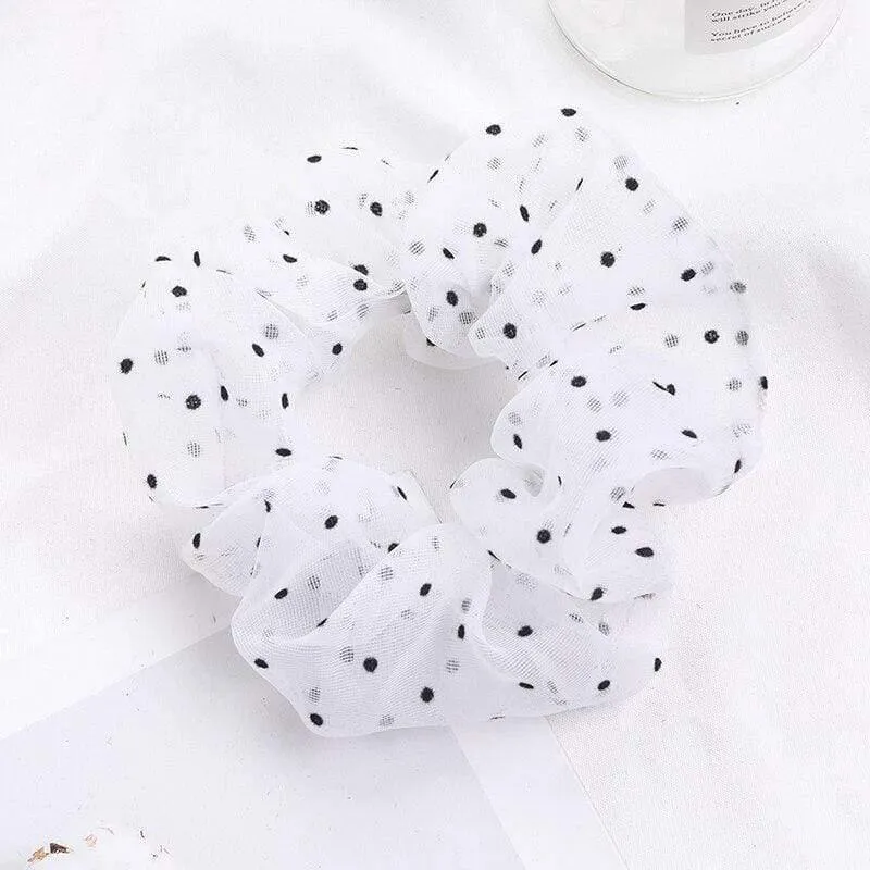 Organza Small Dot Haarring Scrunchie Süße elastische Gummiband Haargummiband für Frauen Mädchen Haarschmuck Mode Kopfbedeckung