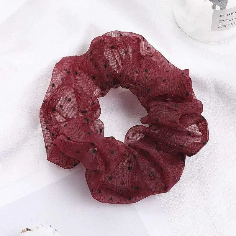 Organza Small Dot Haarring Scrunchie Süße elastische Gummiband Haargummiband für Frauen Mädchen Haarschmuck Mode Kopfbedeckung