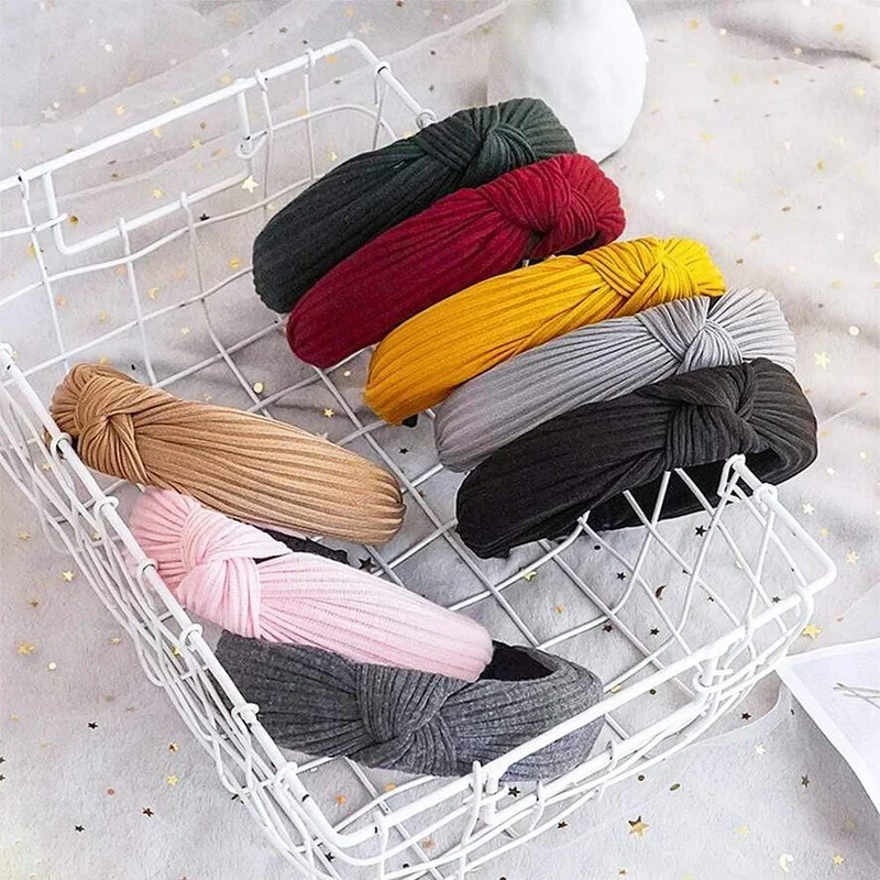 Mode Stoff geknotet Stirnband festes weiches HaarBand einfache reine Farbe Vintage Haarbügel für Frauen Mädchen Haarschmuck