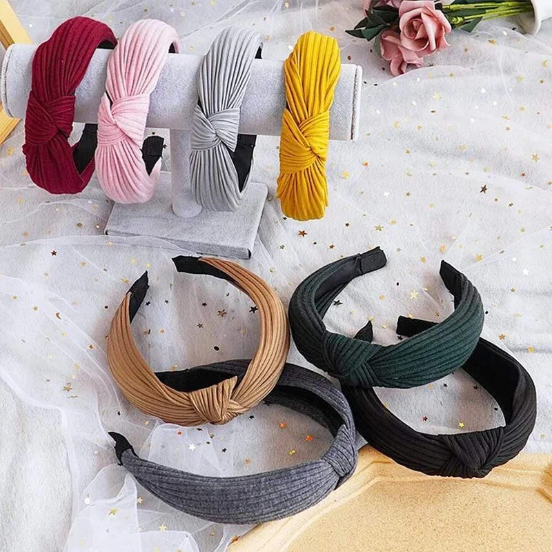 Mode Stoff geknotet Stirnband festes weiches HaarBand einfache reine Farbe Vintage Haarbügel für Frauen Mädchen Haarschmuck