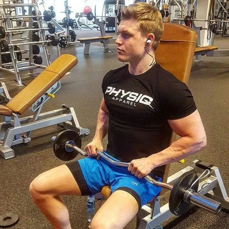 Herren Kurzarm T-Shirt Turnhallen Fitness Workout Baumwolle T-Shirt Sommer Männlich Casual Mode Schlanke schwarze T-Shirts Tops Markenkleidung