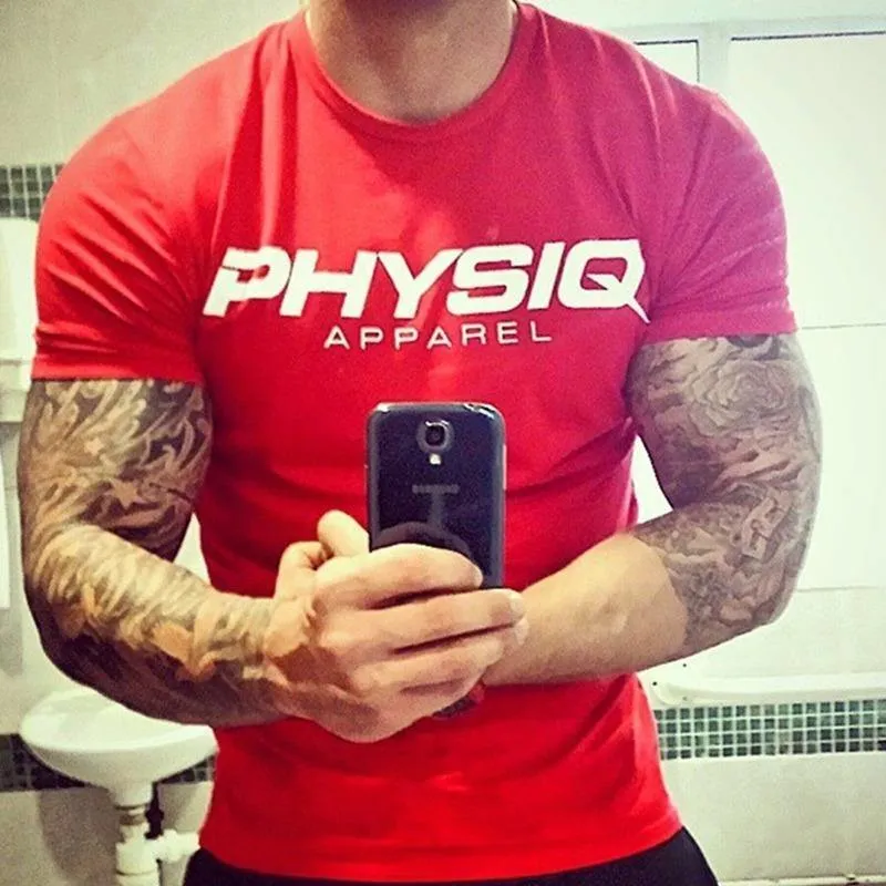 Herren Kurzarm T-Shirt Turnhallen Fitness Workout Baumwolle T-Shirt Sommer Männlich Casual Mode Schlanke schwarze T-Shirts Tops Markenkleidung