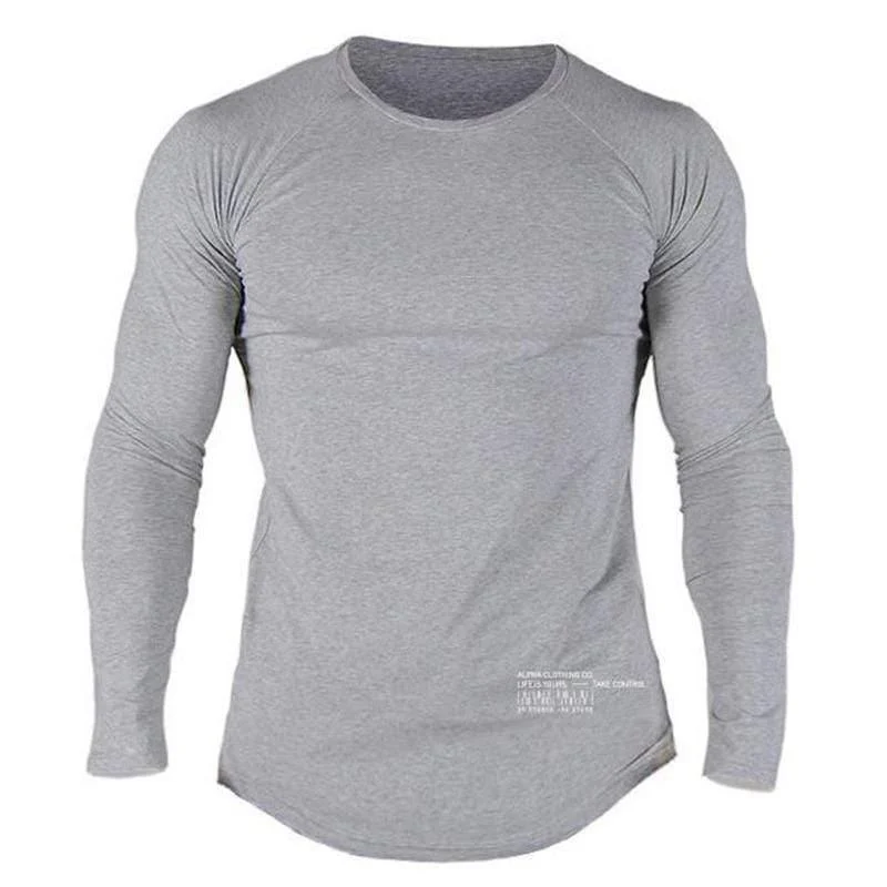 Männer Casual Fashion Langarm Baumwolle T-Shirt Turnhallen Fitness Bodybuilding Workout Dünne solide T-Shirt Mann T-Shirts Oberbekleidung Kleidung