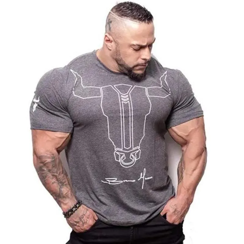 Männer Fitness Bodybuilding Skinny T-Shirt Kurzarm Bedruckte Baumwollhemden Männlich Sommer Casual Fashion Tee Tops Kleidung