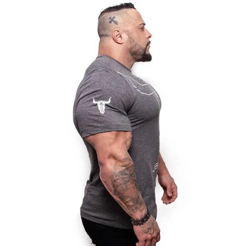 Männer Fitness Bodybuilding Skinny T-Shirt Kurzarm Bedruckte Baumwollhemden Männlich Sommer Casual Fashion Tee Tops Kleidung
