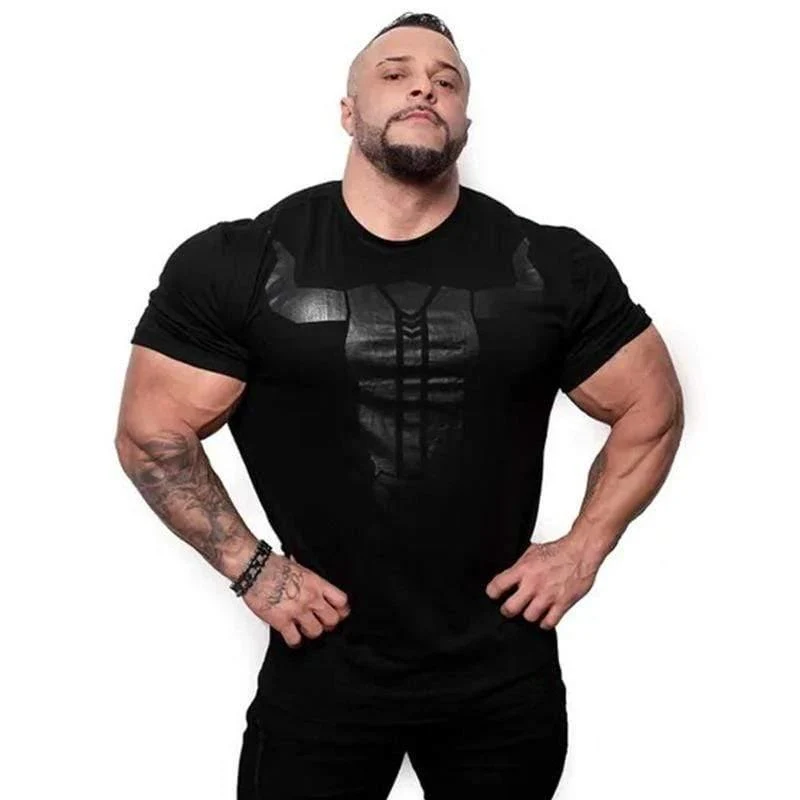 Männer Fitness Bodybuilding Skinny T-Shirt Kurzarm Bedruckte Baumwollhemden Männlich Sommer Casual Fashion Tee Tops Kleidung