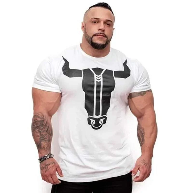 Männer Fitness Bodybuilding Skinny T-Shirt Kurzarm Bedruckte Baumwollhemden Männlich Sommer Casual Fashion Tee Tops Kleidung