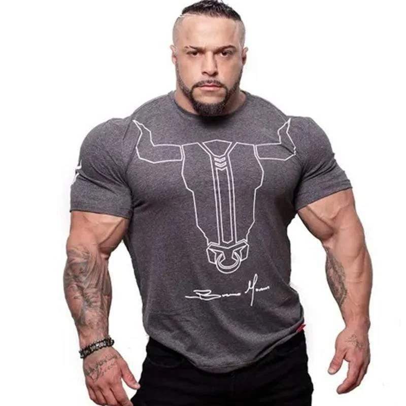 Männer Fitness Bodybuilding Skinny T-Shirt Kurzarm Bedruckte Baumwollhemden Männlich Sommer Casual Fashion Tee Tops Kleidung