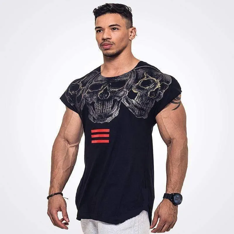 Herren Casual Fashion Skull Printed T-Shirt Turnhallen Fitness Bodybuilding Kurzarm Baumwolle T-Shirt T-Shirts Tops Male Workout Kleidung
