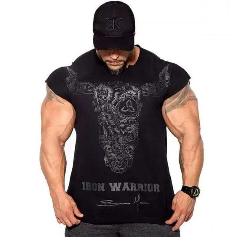 Herren Casual Fashion Skull Printed T-Shirt Turnhallen Fitness Bodybuilding Kurzarm Baumwolle T-Shirt T-Shirts Tops Male Workout Kleidung