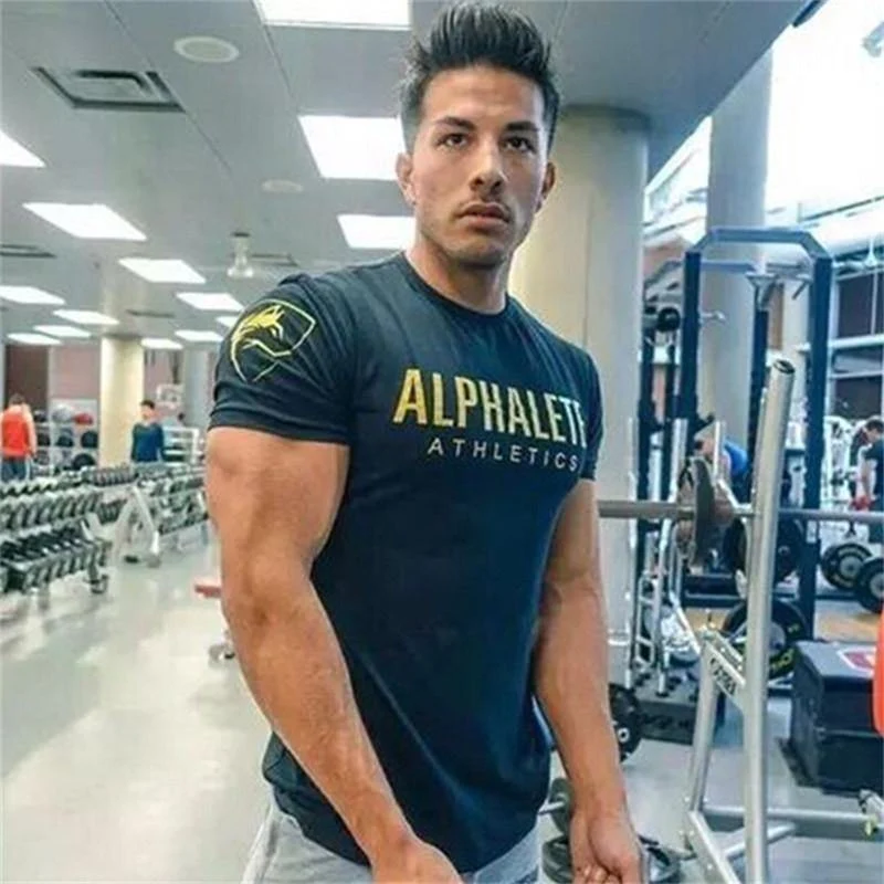 Männer Kurzarm Baumwolle T-shirt Lässige Mode Schlank Brief Drucken T Shirt Männlich Jogger Fitness-Studios Fitness Bodybuilding Tees Sommer Tops