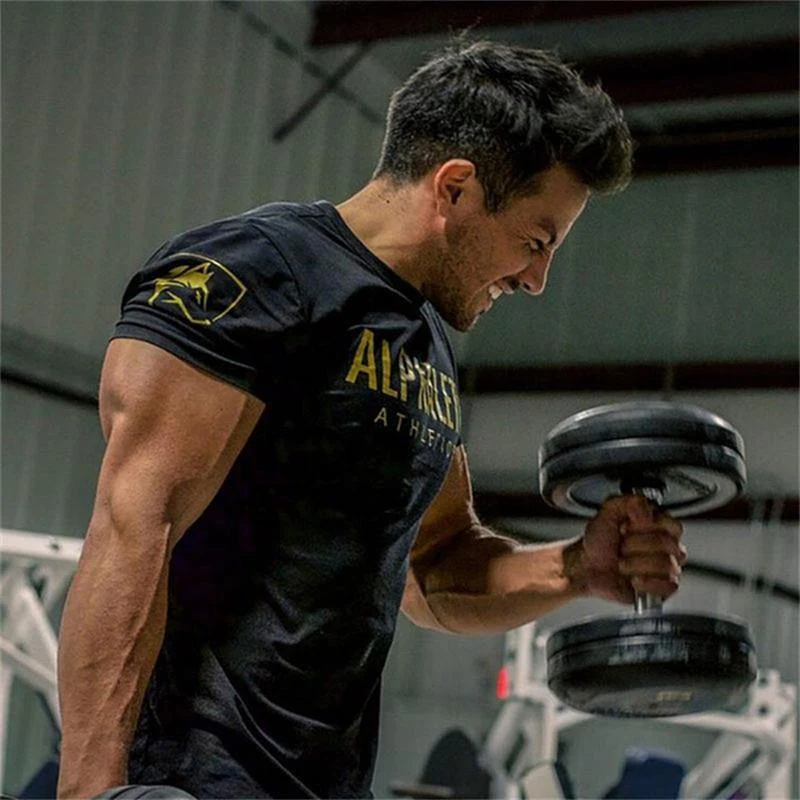 Männer Kurzarm Baumwolle T-shirt Lässige Mode Schlank Brief Drucken T Shirt Männlich Jogger Fitness-Studios Fitness Bodybuilding Tees Sommer Tops