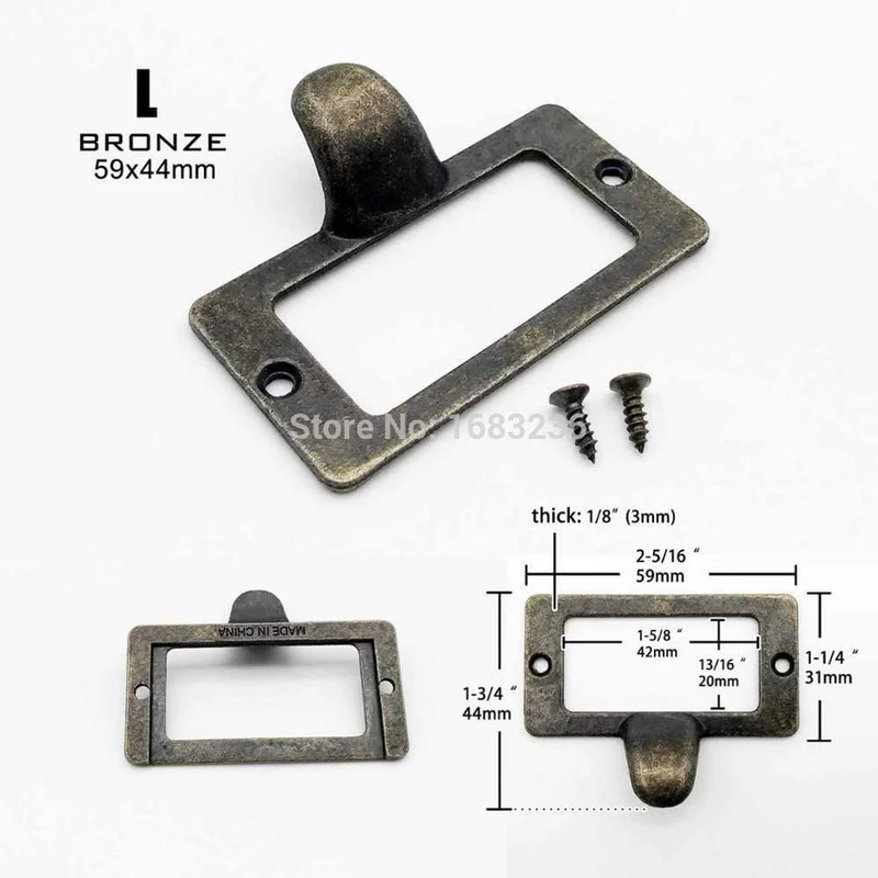 Kleine große schwere antike Messing schwarz Metall Möbel Schrank Schublade Box Fall Etikett Zuggriff Dateiname Karte Rahmenhalter