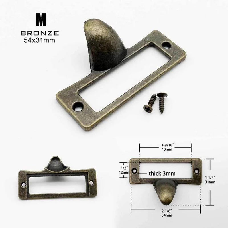Kleine große schwere antike Messing schwarz Metall Möbel Schrank Schublade Box Fall Etikett Zuggriff Dateiname Karte Rahmenhalter