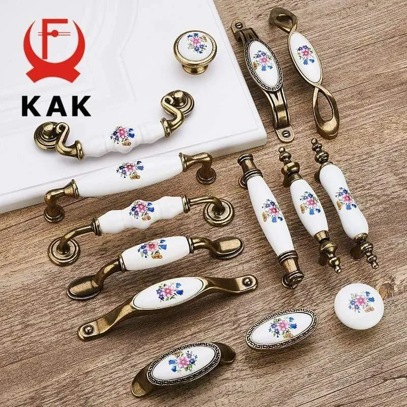 Antike Bronze Keramik Schrankgriffe Zinklegierung Schubladenknöpfe Kleiderschrank Türgriffe Morning Glory European Möbelgriff