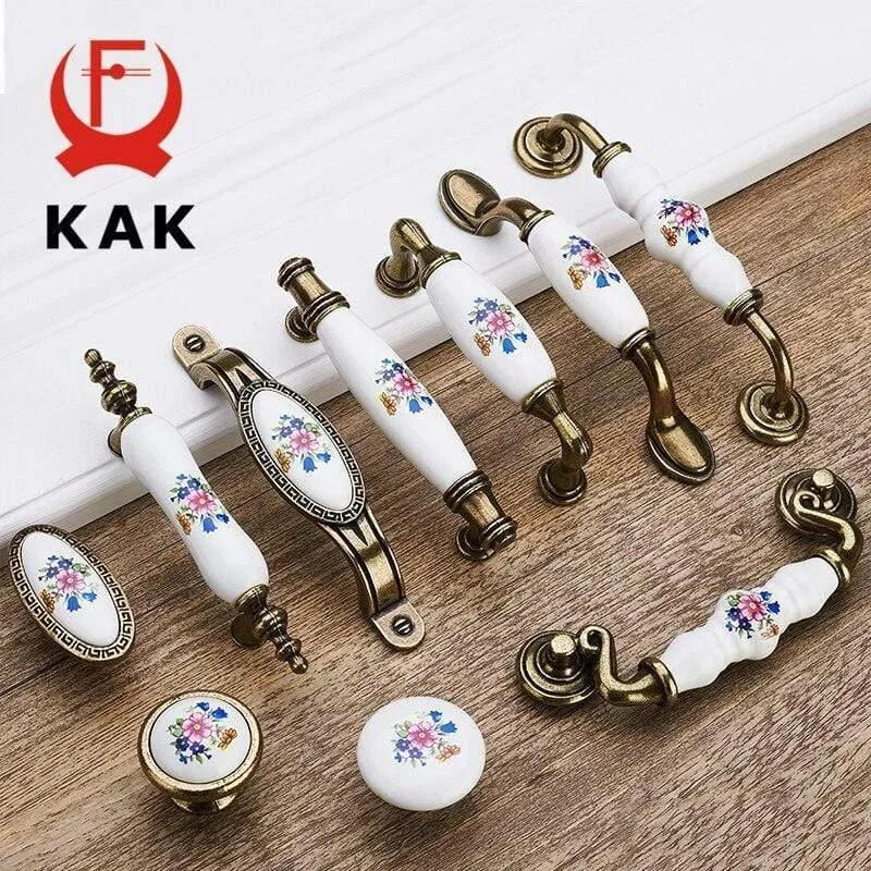 Antike Bronze Keramik Schrankgriffe Zinklegierung Schubladenknöpfe Kleiderschrank Türgriffe Morning Glory European Möbelgriff
