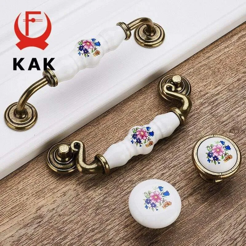 Antike Bronze Keramik Schrankgriffe Zinklegierung Schubladenknöpfe Kleiderschrank Türgriffe Morning Glory European Möbelgriff