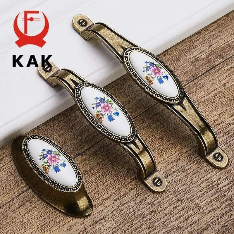 Antike Bronze Keramik Schrankgriffe Zinklegierung Schubladenknöpfe Kleiderschrank Türgriffe Morning Glory European Möbelgriff