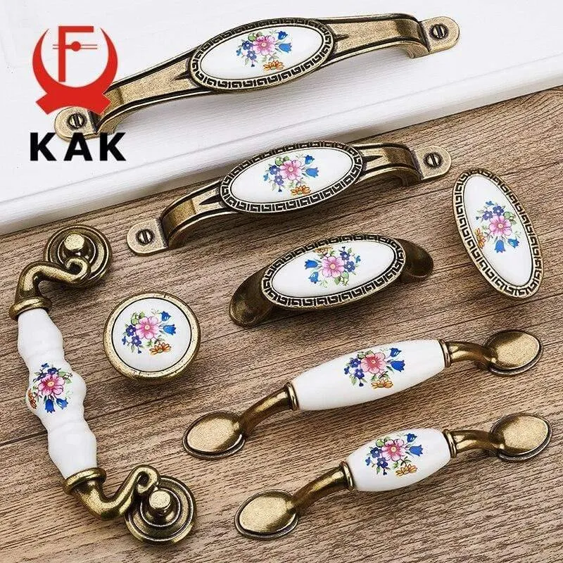 Antike Bronze Keramik Schrankgriffe Zinklegierung Schubladenknöpfe Kleiderschrank Türgriffe Morning Glory European Möbelgriff