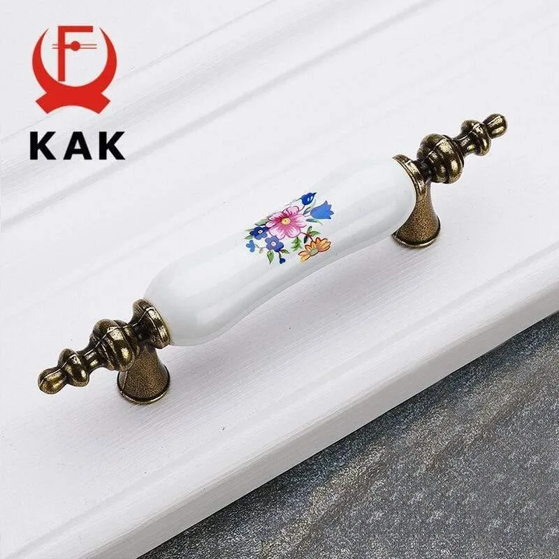 Antike Bronze Keramik Schrankgriffe Zinklegierung Schubladenknöpfe Kleiderschrank Türgriffe Morning Glory European Möbelgriff