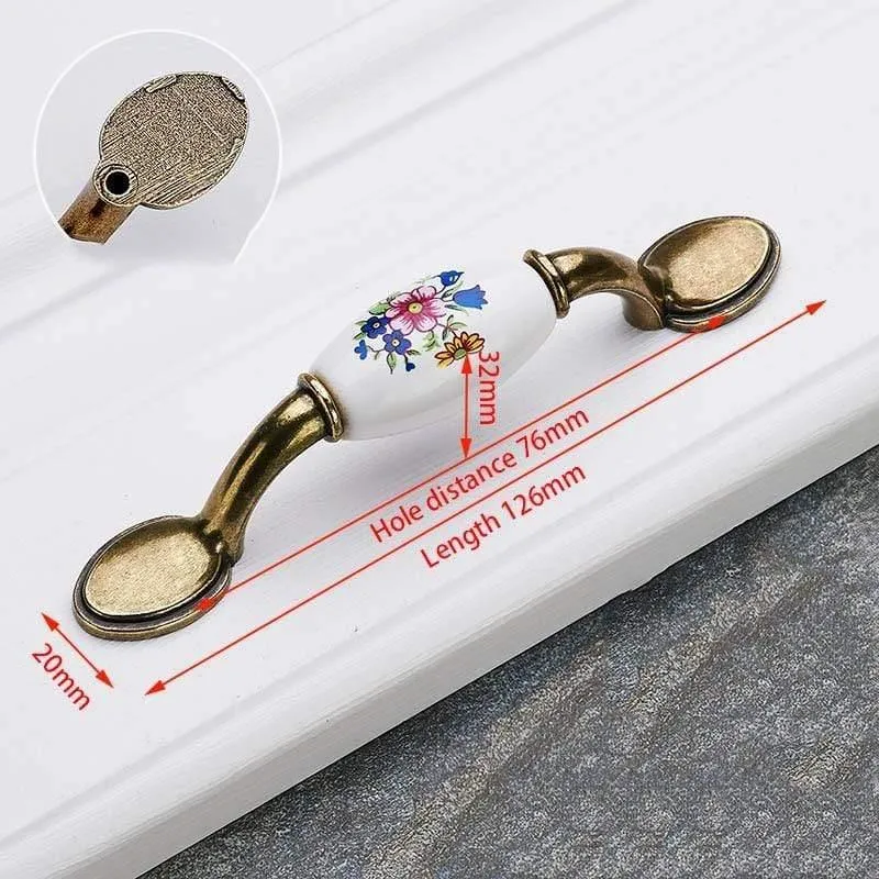 Antike Bronze Keramik Schrankgriffe Zinklegierung Schubladenknöpfe Kleiderschrank Türgriffe Morning Glory European Möbelgriff