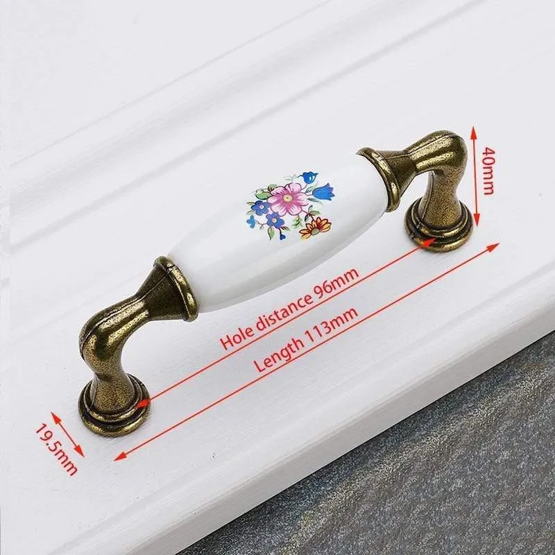 Antike Bronze Keramik Schrankgriffe Zinklegierung Schubladenknöpfe Kleiderschrank Türgriffe Morning Glory European Möbelgriff