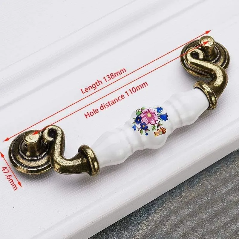 Antike Bronze Keramik Schrankgriffe Zinklegierung Schubladenknöpfe Kleiderschrank Türgriffe Morning Glory European Möbelgriff