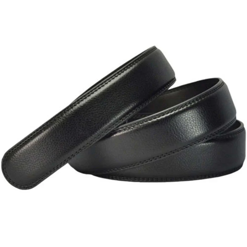 Luxus Herren Leder Automatische Band Taille Riemen Gürtel ohne Schnalle Schwarz