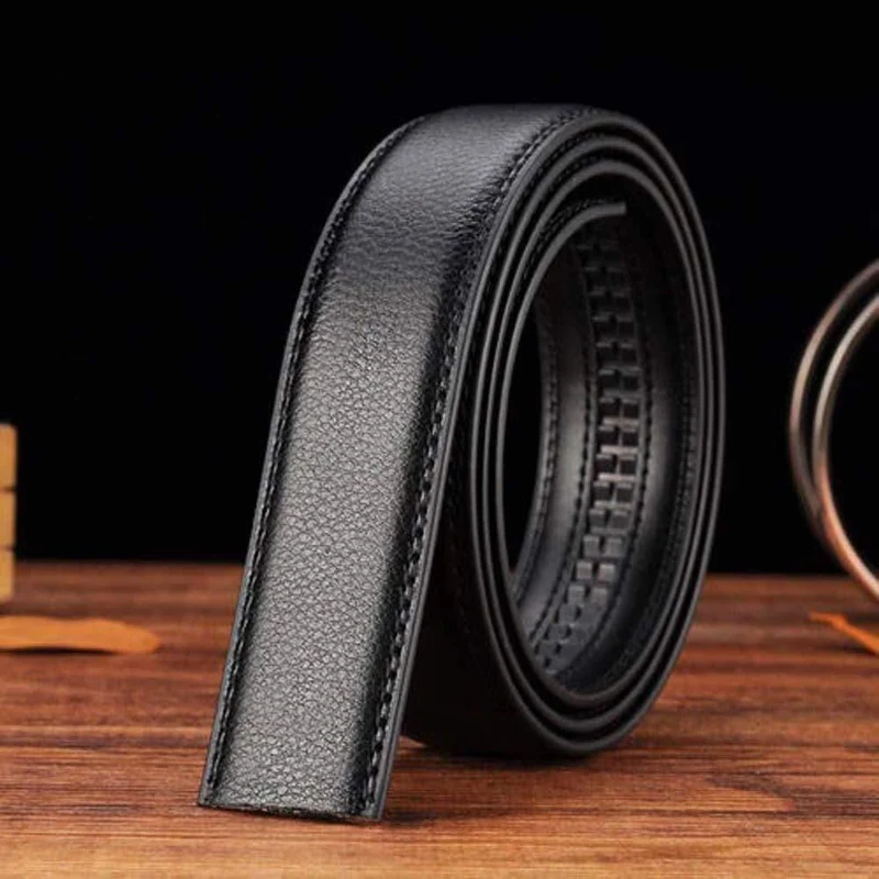 Luxus Herren Leder Automatische Band Taille Riemen Gürtel ohne Schnalle Schwarz