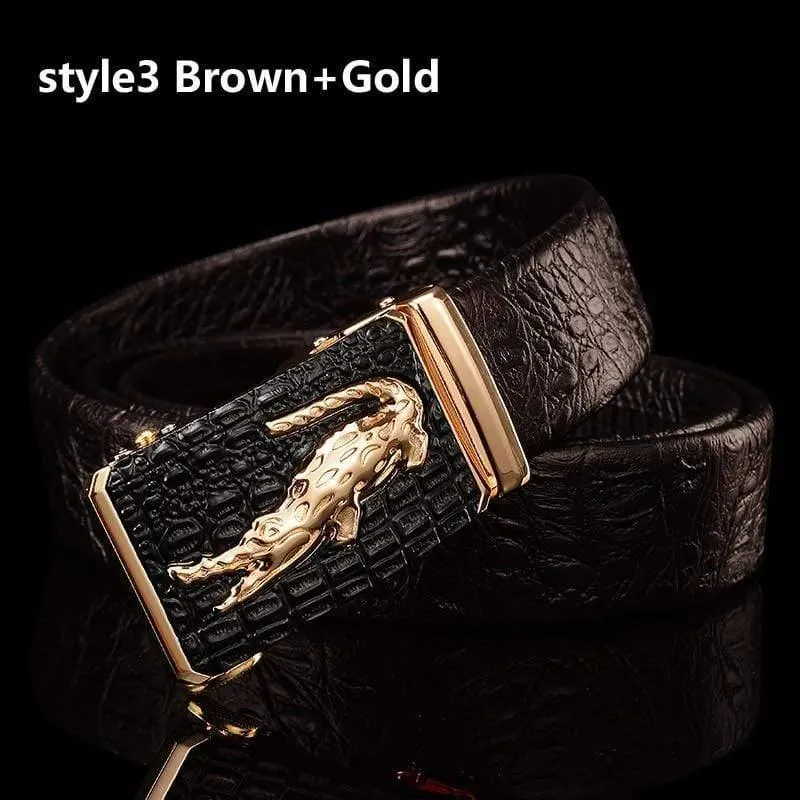 Gürtel Männer Hohe Qualität Männlich Echtes Lederband Luxus Berühmte Marke Logo Krokodil Silber Gold Ceinture Homme