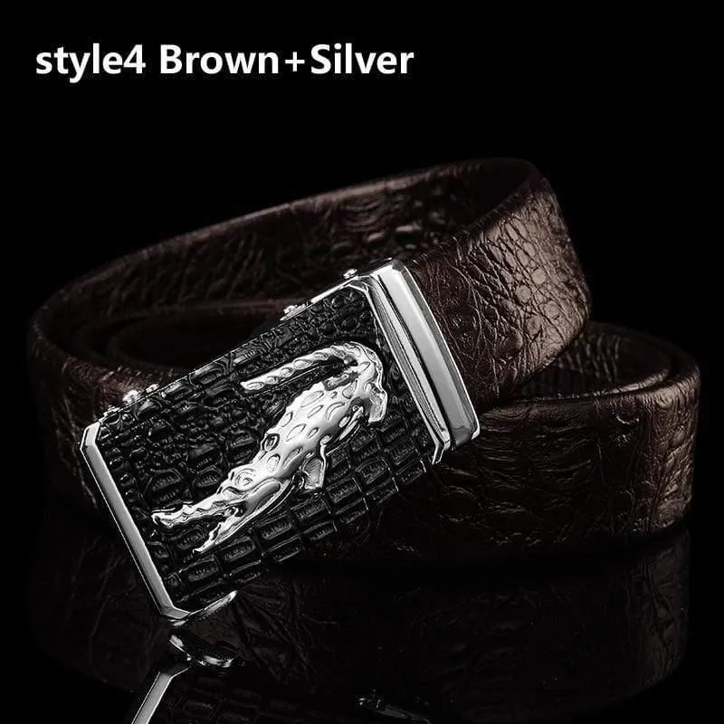 Gürtel Männer Hohe Qualität Männlich Echtes Lederband Luxus Berühmte Marke Logo Krokodil Silber Gold Ceinture Homme