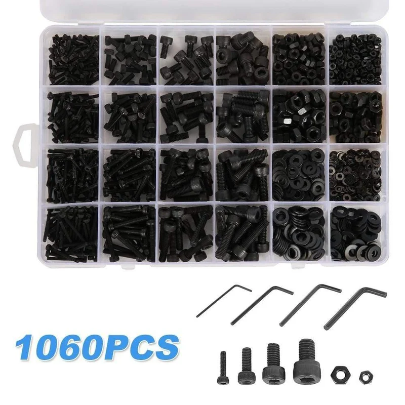 215 / 340pcs Pan Head Gewindeschneidschraube Kreuzkopf M3 / M4 / M3.5 / M4.8 Selbstschneidender Schraubensatz Sortiment Kit Schwarz Möbel Kohlenstoffstahl