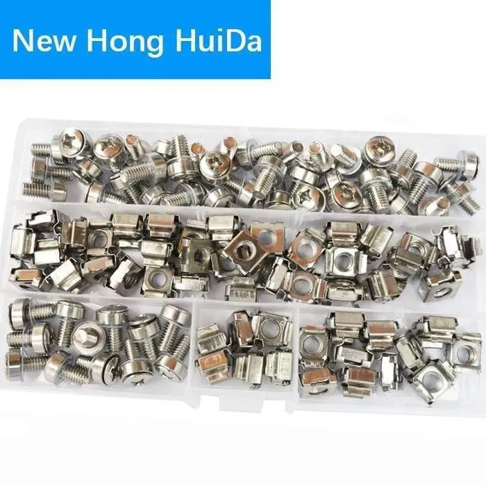 M5 M6 Käfigmuttern Schrauben Unterlegscheiben Metrisches Vierkantloch Hardware Server Rack Schraubbefestigung Clip Muttern Sortiment Kit Set 100-tlg