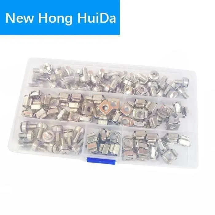 M5 M6 Käfigmuttern Schrauben Unterlegscheiben Metrisches Vierkantloch Hardware Server Rack Schraubbefestigung Clip Muttern Sortiment Kit Set 100-tlg