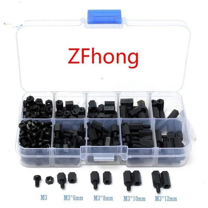 300 Stück M3NH1 M3 Nylonschraube Weiß / Schwarz Sechskant Nylon Abstandshaltersäule Flachkopf Nylon Kunststoff Abstandsschrauben Muttern