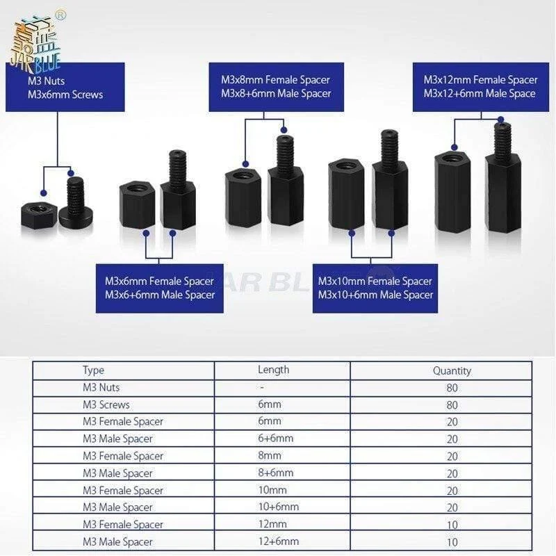 300 Stück M3NH1 M3 Nylonschraube Weiß / Schwarz Sechskant Nylon Abstandshaltersäule Flachkopf Nylon Kunststoff Abstandsschrauben Muttern