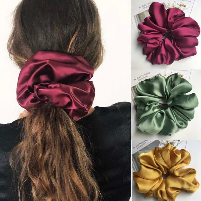 Übergroße Haargummis Große Gummi-Haargummis Elastische Haarbänder Girs Pferdeschwanzhalter Glatte Satin-Haargummis für Frauen Haarschmuck