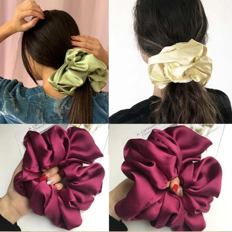Übergroße Haargummis Große Gummi-Haargummis Elastische Haarbänder Girs Pferdeschwanzhalter Glatte Satin-Haargummis für Frauen Haarschmuck