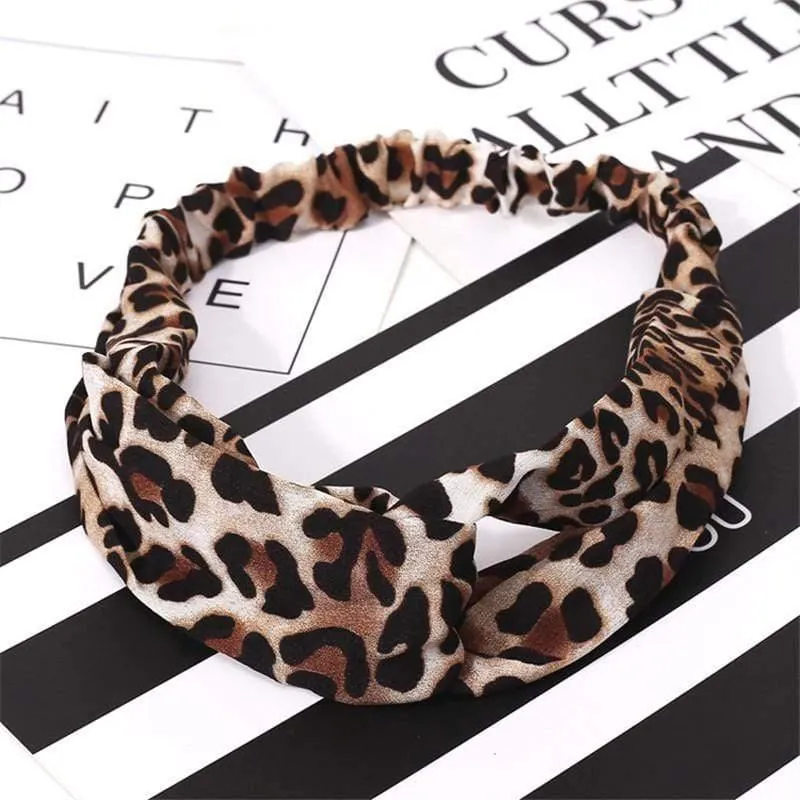 Mode Blumendruck Knoten Frauen Stirnband Vintage Haarband Mädchen Kopfbedeckung Leopard Stirnband Haarschmuck
