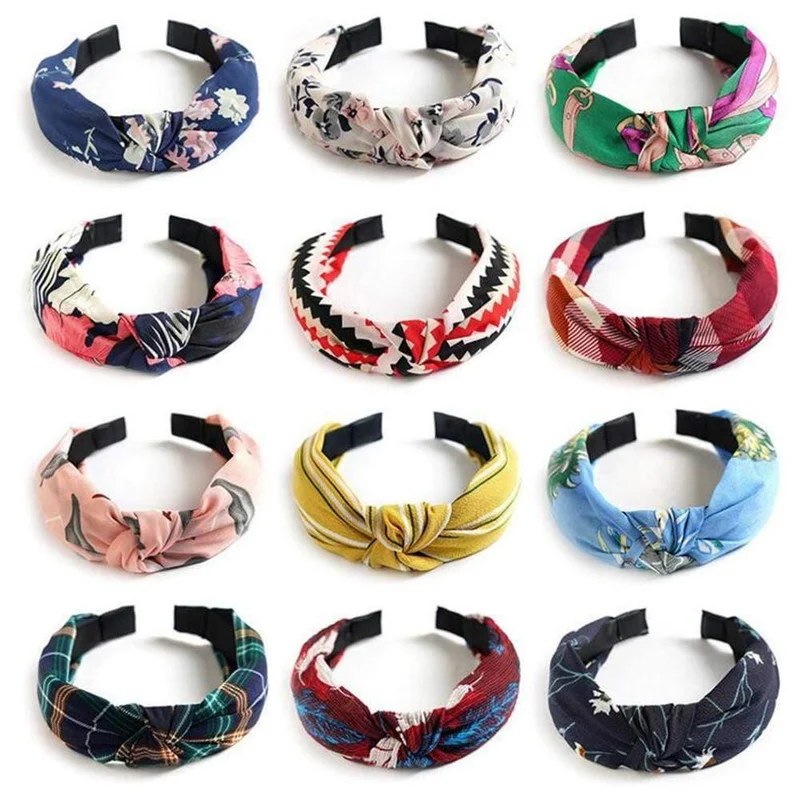 Bedruckte Scrunchies, Turban-Oberteil, geknotetes elastisches Haarband, Haar-Accessoires für Mädchen, rutschfestes Stirnband, Haarband für Frauen