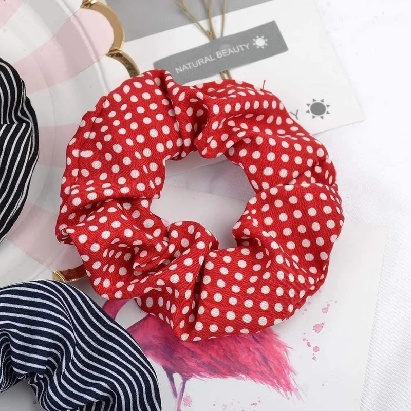 Damen Vintage Haargummi gepunktet kariert Haarseil Mädchen elastisches Haarband Pferdeschwanzhalter gestreiftes Gummiband Haarschmuck