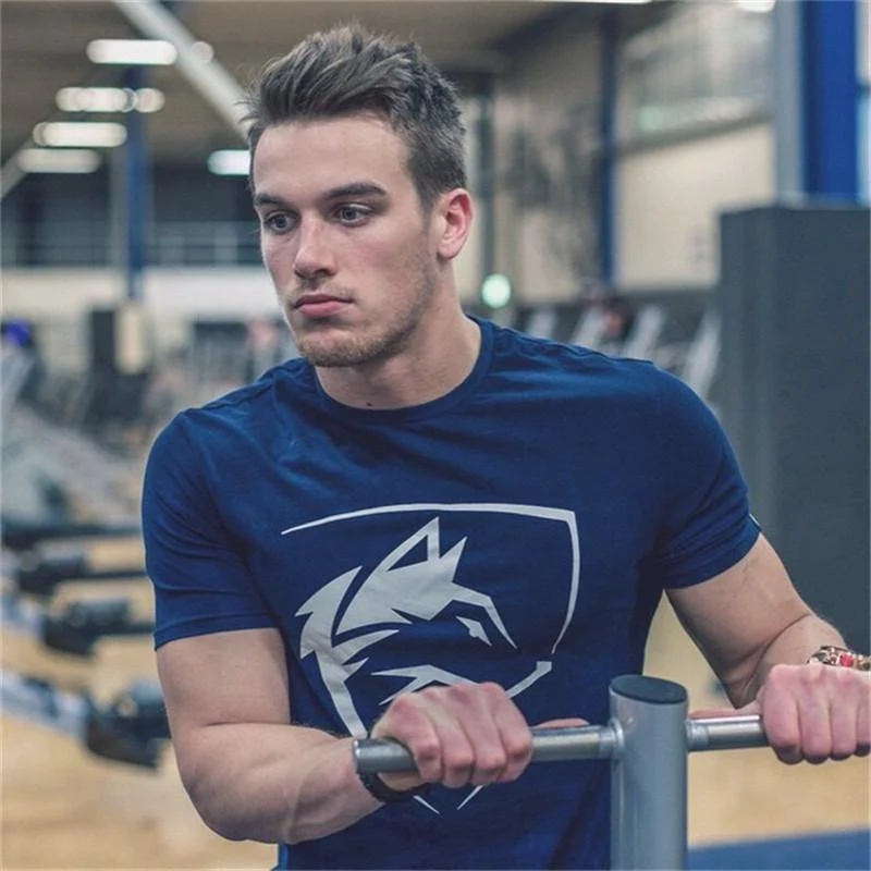 Männer Baumwolle Kurzarm T-Shirt Casual Print Schlankes T-Shirt Männliche Turnhallen Fitness Bodybuilding Crossfit Brand Tee Tops