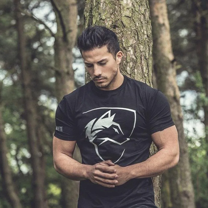 Männer Baumwolle Kurzarm T-Shirt Casual Print Schlankes T-Shirt Männliche Turnhallen Fitness Bodybuilding Crossfit Brand Tee Tops