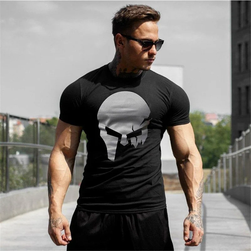 Mode Schädel Druck Baumwolle T-Shirt Männer Turnhallen Fitness Slim T-Shirt Mann Sommer New Casual Kurzarm T-Shirts Top Männer Markenkleidung