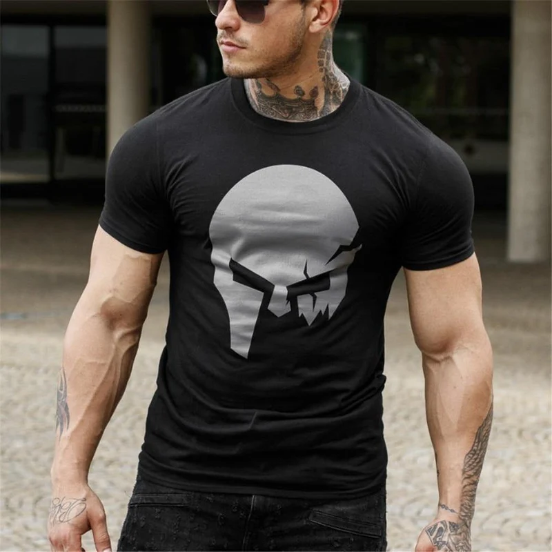 Mode Schädel Druck Baumwolle T-Shirt Männer Turnhallen Fitness Slim T-Shirt Mann Sommer New Casual Kurzarm T-Shirts Top Männer Markenkleidung