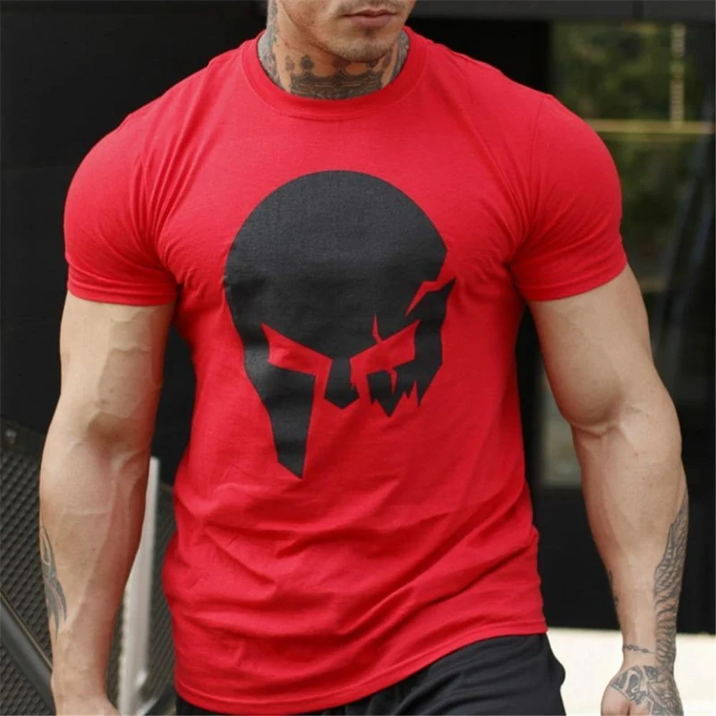 Mode Schädel Druck Baumwolle T-Shirt Männer Turnhallen Fitness Slim T-Shirt Mann Sommer New Casual Kurzarm T-Shirts Top Männer Markenkleidung